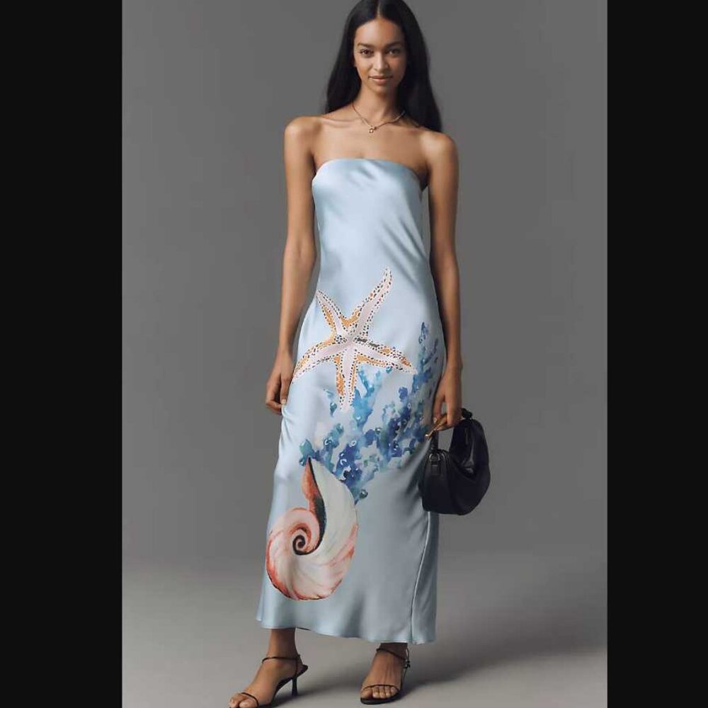 Anthropologie Strapless Light Blue Sea Life Slip Dress